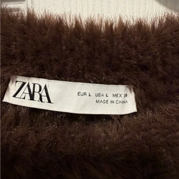 Zara Brown Fuzzy Sweater with Gold and Silver Floral Details - Picture 2 of 3